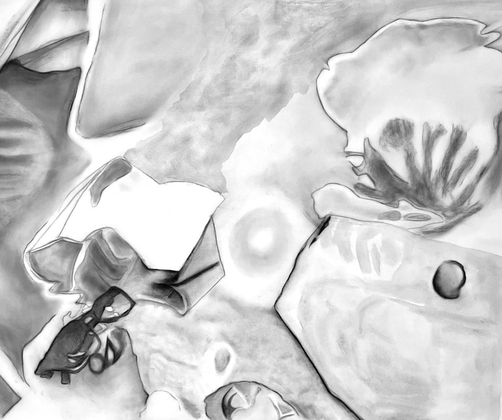 black and white charcoal painting of botanical subject